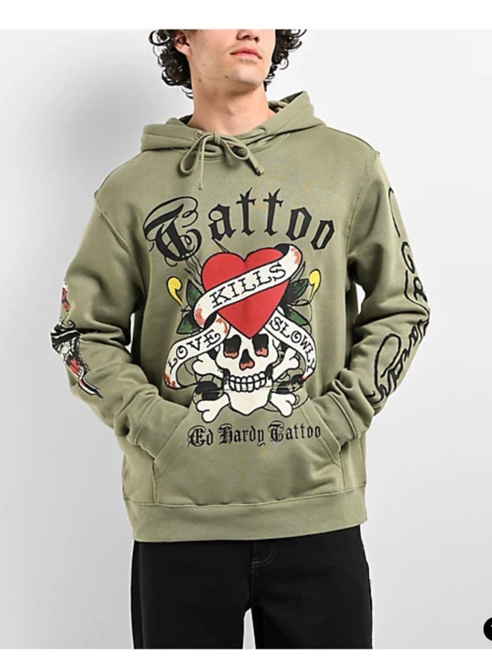 Ed Hardy Tattoo Hoodie Love Kills Slowly Skull & Crossbone Men’s Sz Small